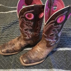 Ariat Womens Square Toe Brown and Pink Western Boots Size 7B